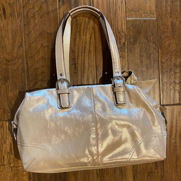 Coach Bag Tote Gold Shimmer Purse - Picture 2 of 7